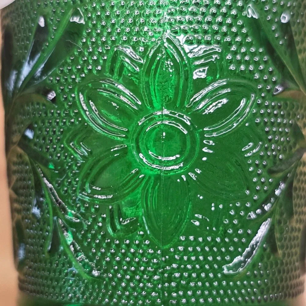 4 Vtg Anchor Hocking Forest Green Sandwich Glass Flat Juice Tumblers 3.5